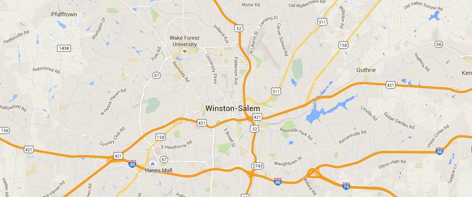 Winston-Salem Waste Dumpster Rental Service Area Map